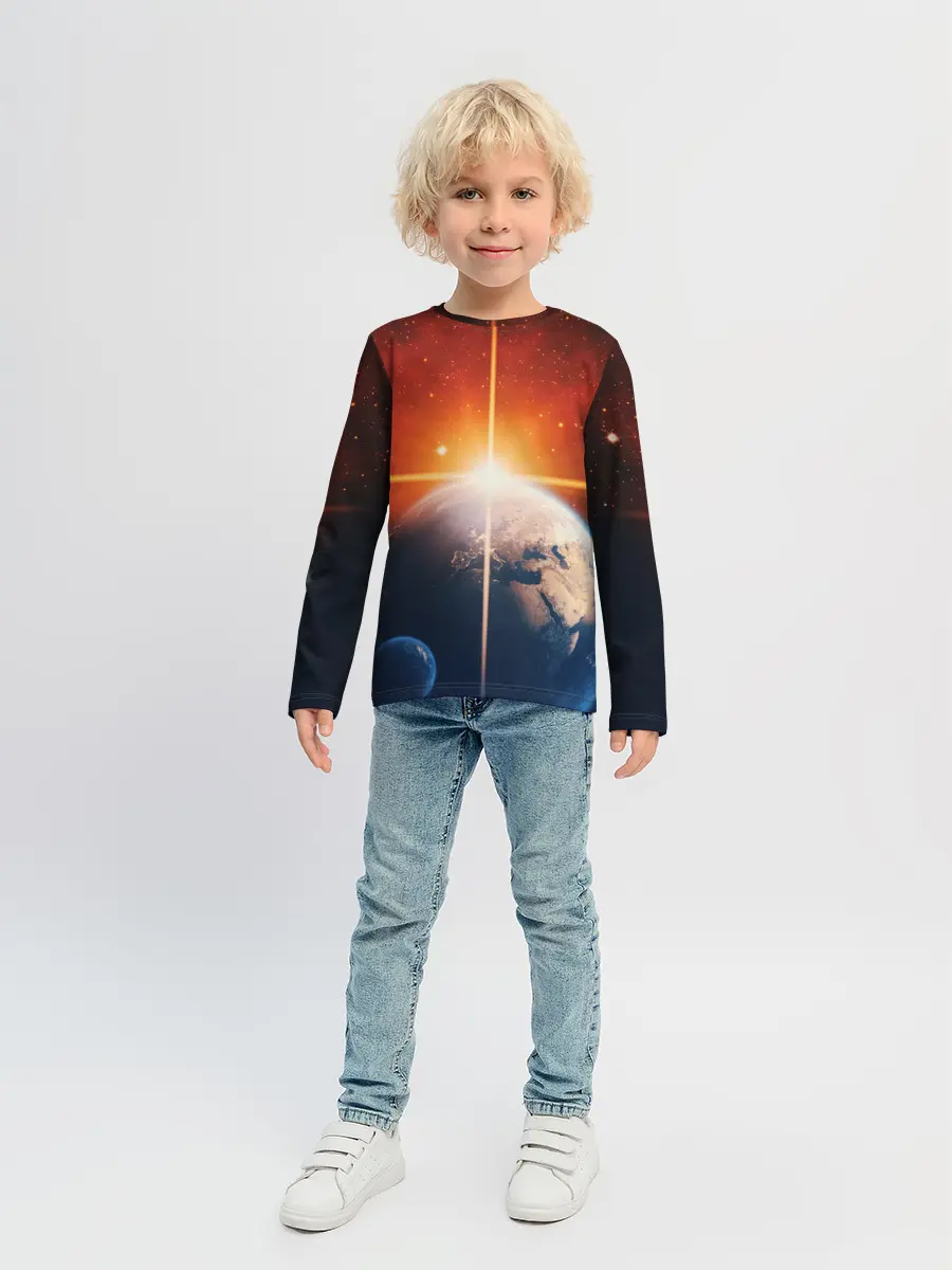 Детский лонгслив / Космос земля 3D