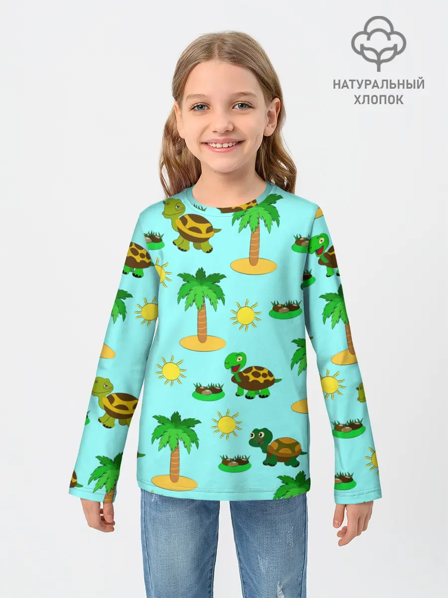 Детский лонгслив / черепашки и пальмы