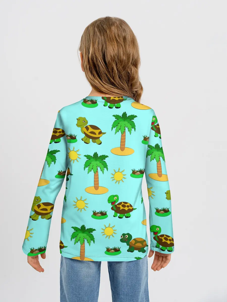 Детский лонгслив / черепашки и пальмы