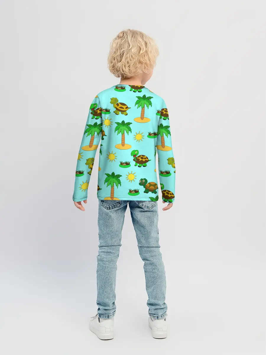Детский лонгслив / черепашки и пальмы