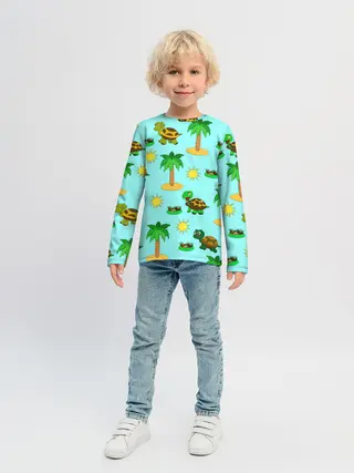 Детский лонгслив / черепашки и пальмы