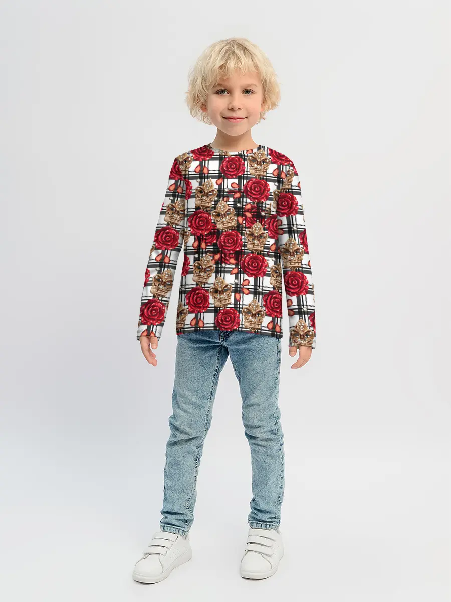 Детский лонгслив / Розы в клеточку