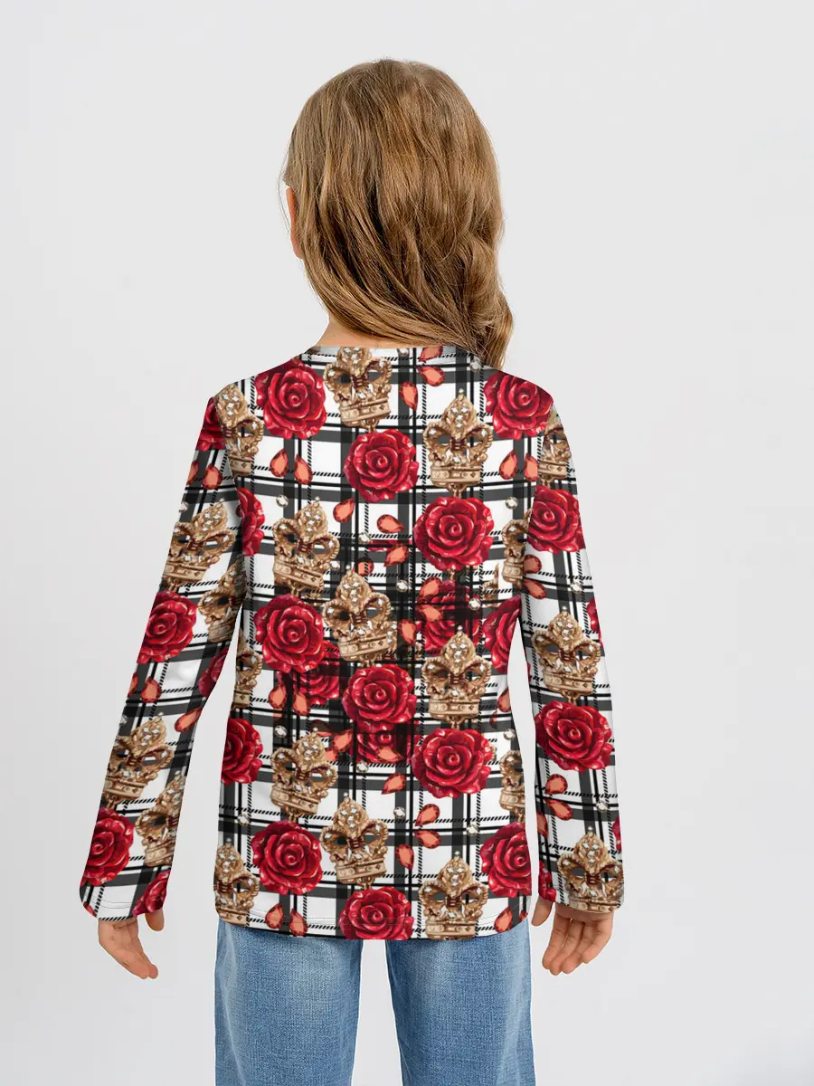 Детский лонгслив / Розы в клеточку