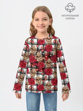 Детский лонгслив / Розы в клеточку