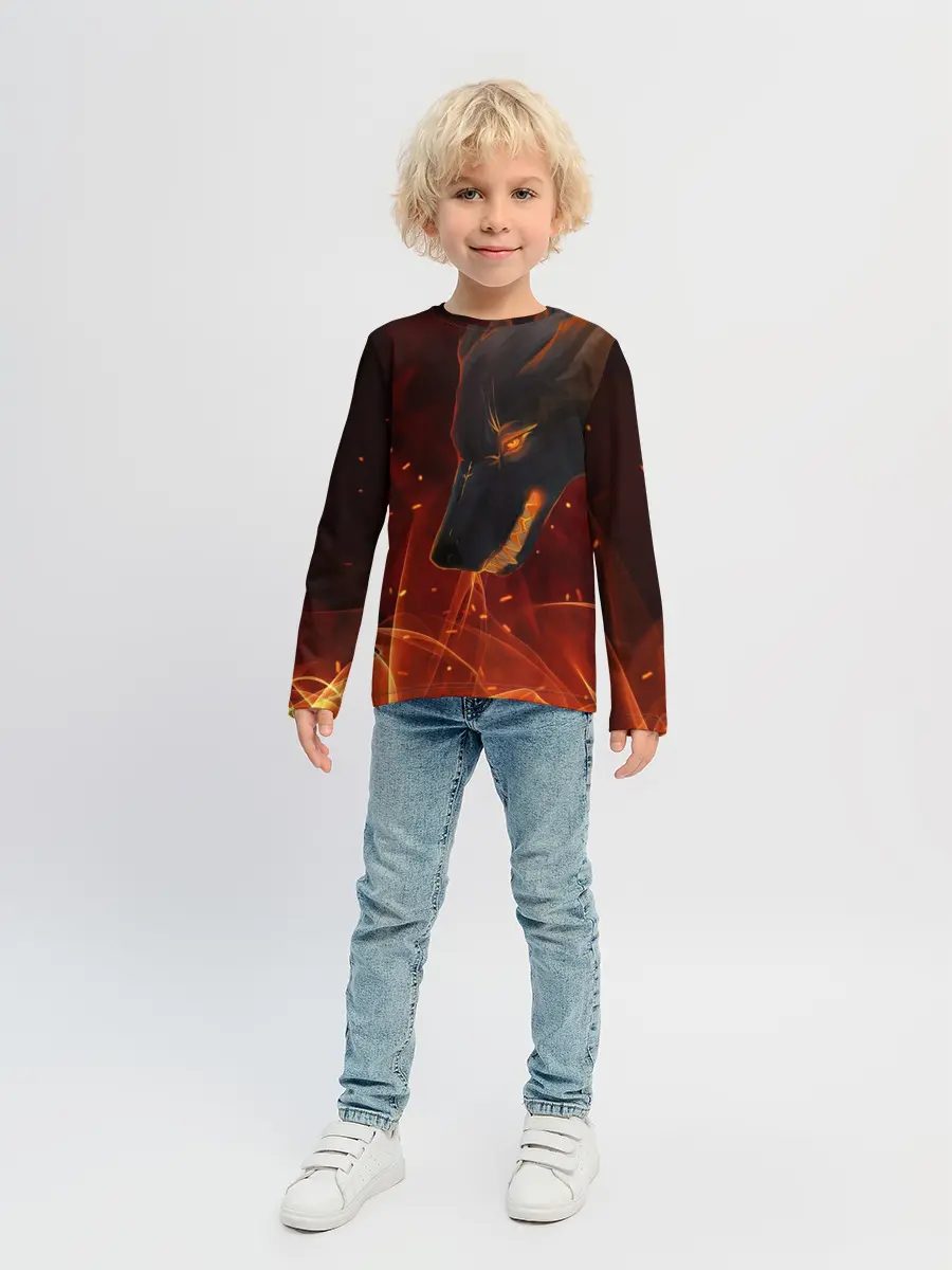 Детский лонгслив / ОГНЕНЫЙ ВОЛК, 3d