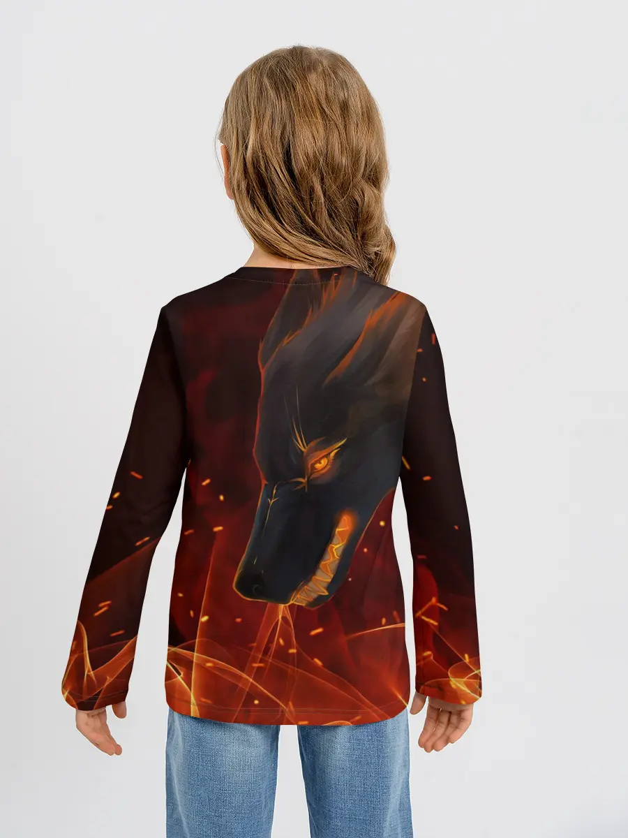 Детский лонгслив / ОГНЕНЫЙ ВОЛК, 3d
