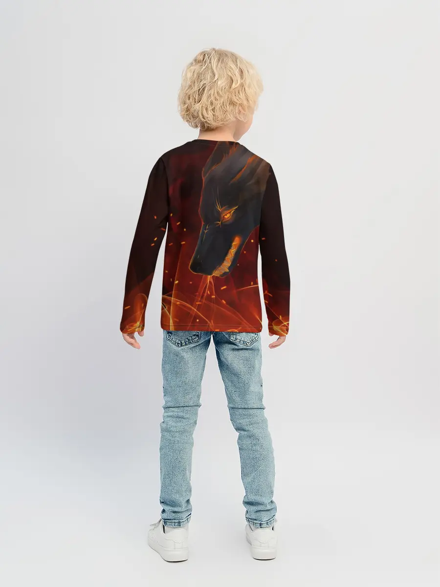 Детский лонгслив / ОГНЕНЫЙ ВОЛК, 3d