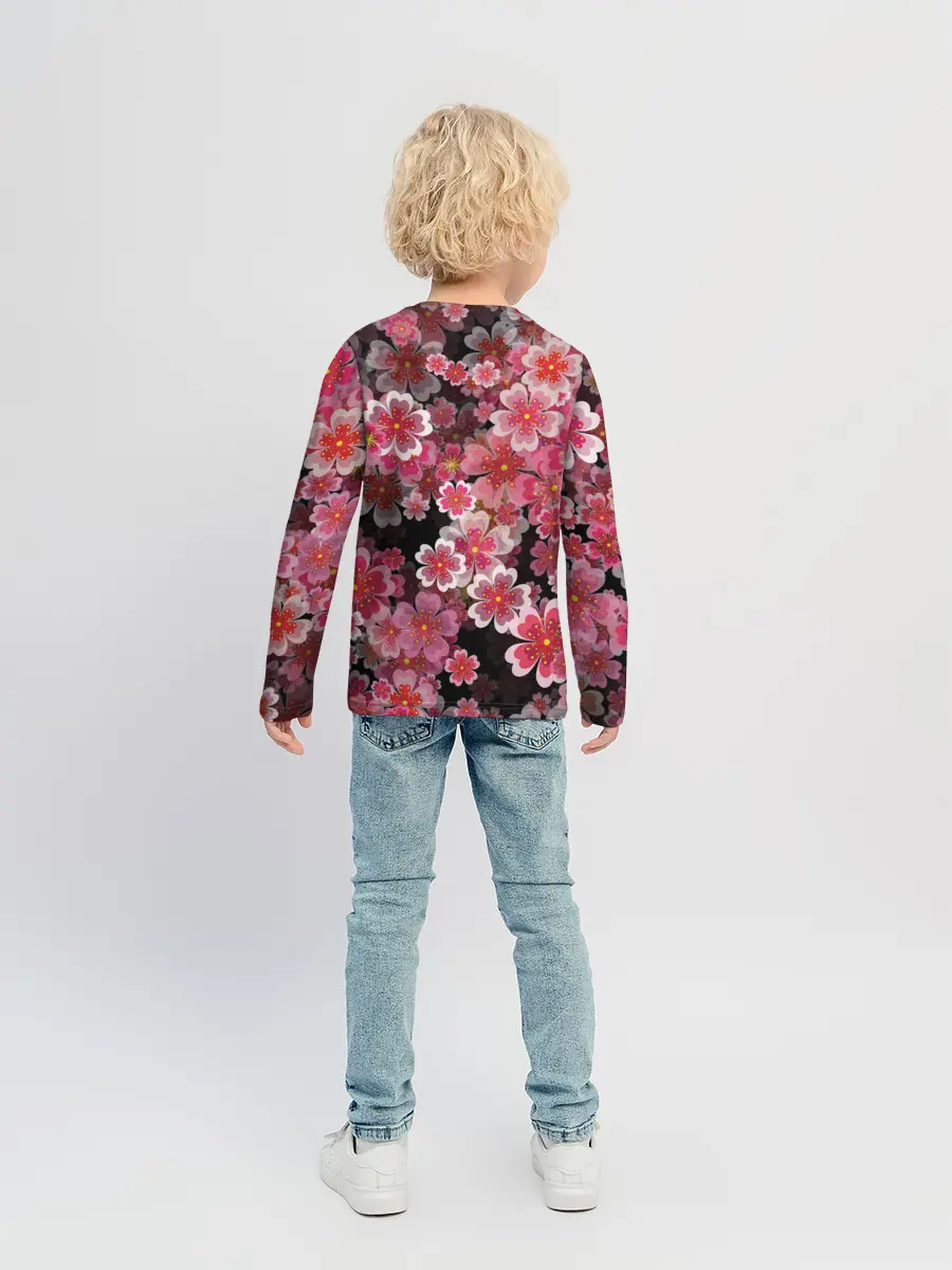 Детский лонгслив / Иероглифы и Сакура 3D