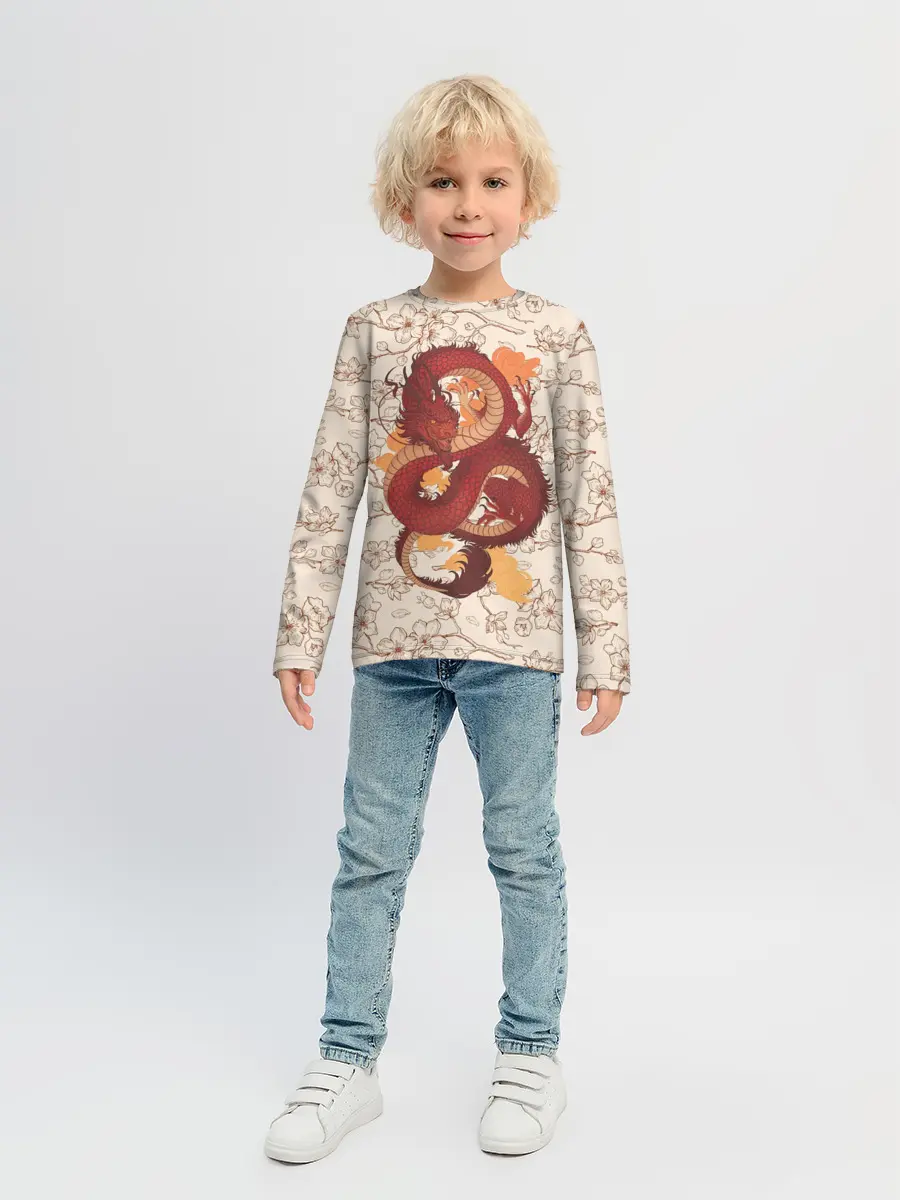 Детский лонгслив / Китайский Дракон и Сакура
