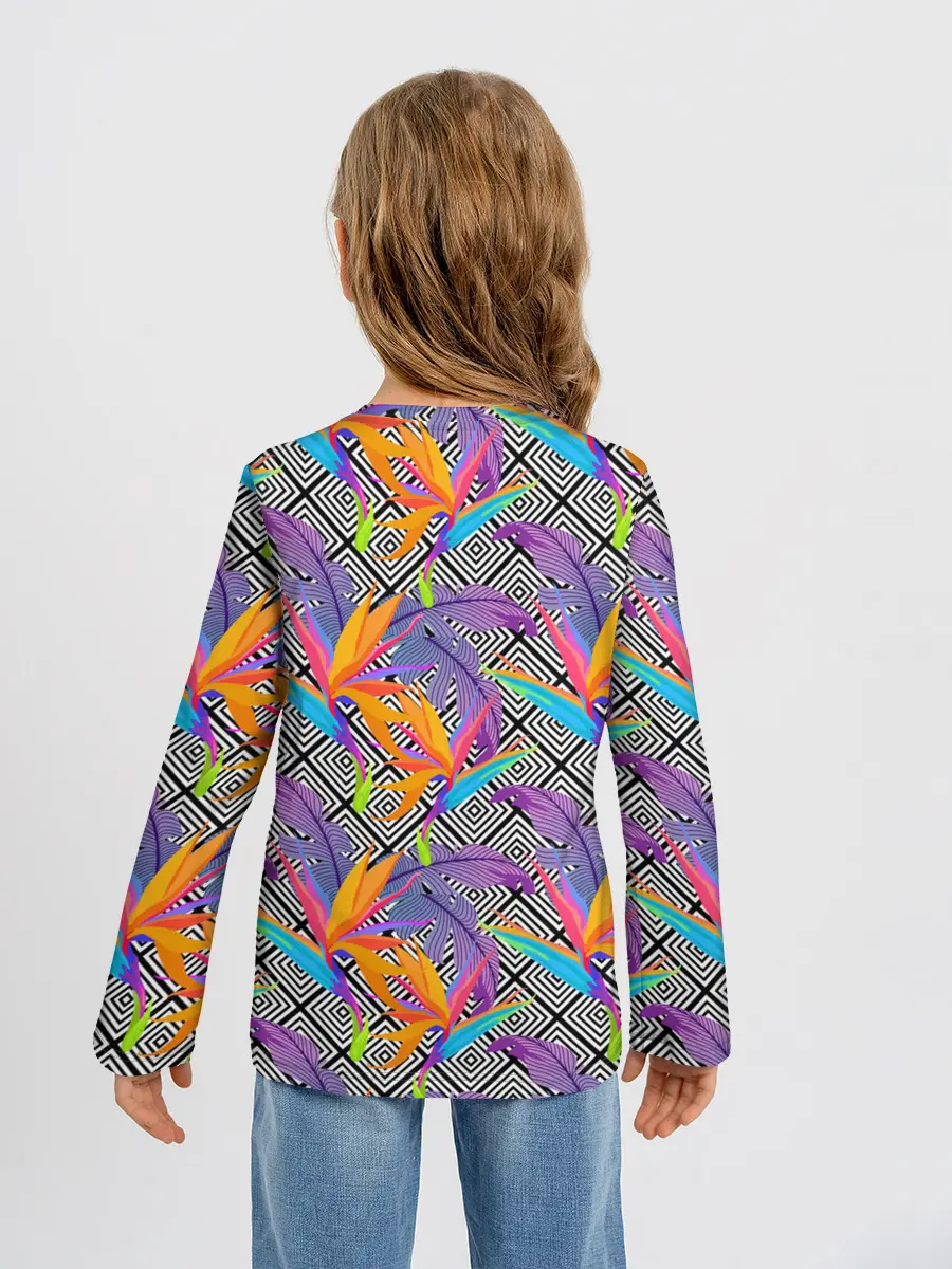 Детский лонгслив / Тропические цветы и узоры