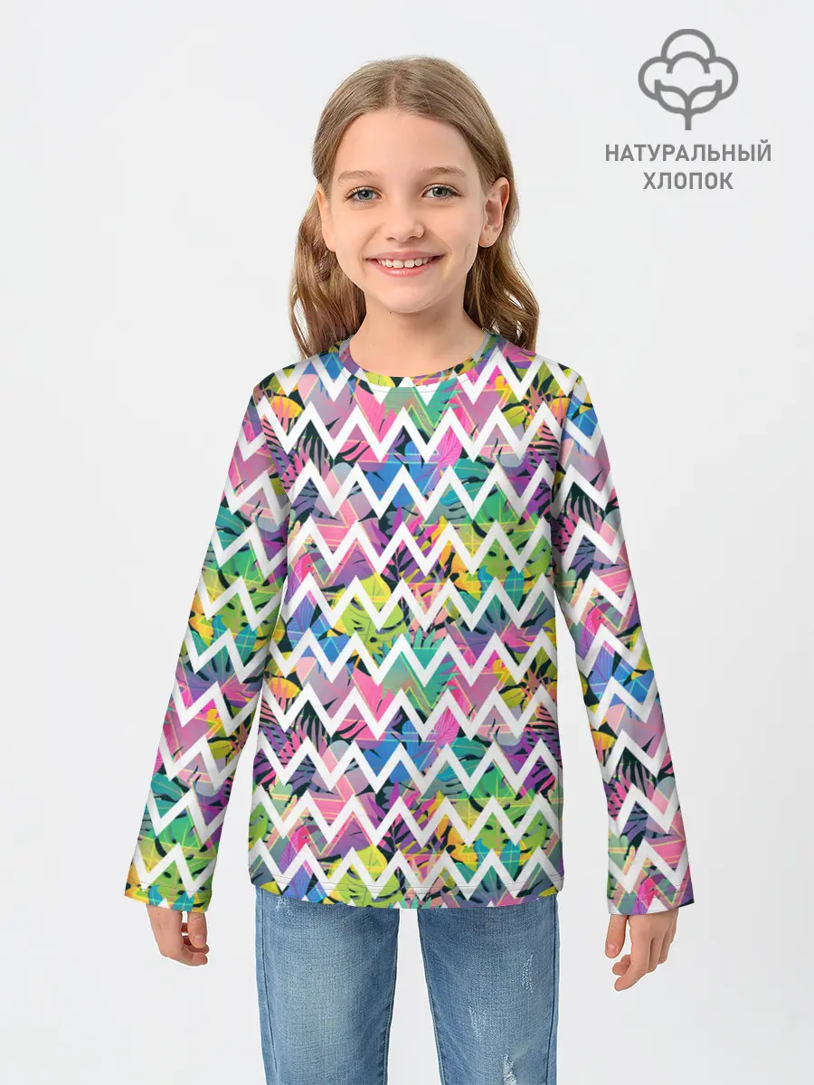 Детский лонгслив / Кривая линия и цветы