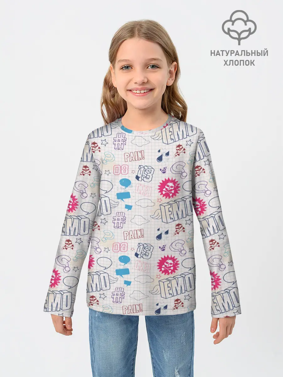 Детский лонгслив / Граффити-школьная тетрадь