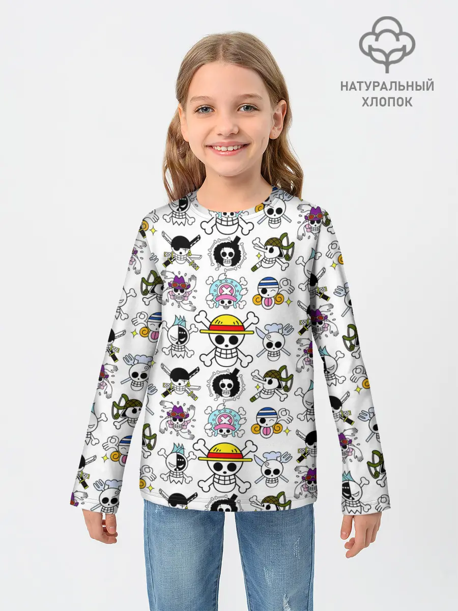 Детский лонгслив / Веселые Роджеры пиратов Соломенной Шляпы