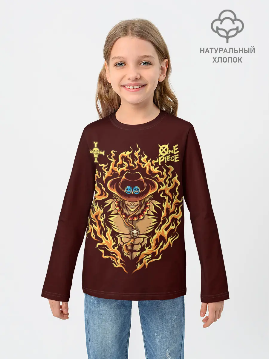 Детский лонгслив / One Piece Портгас Д. Эйс в огне