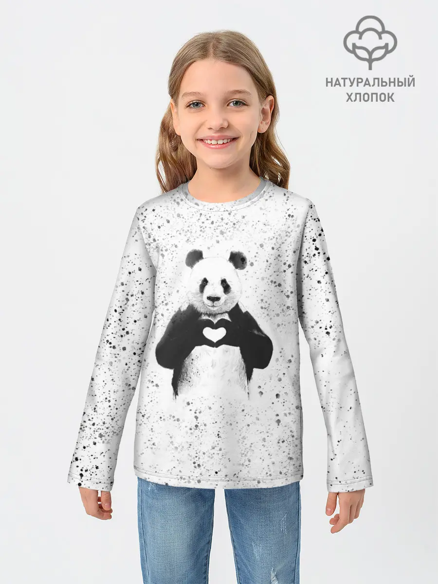 Детский лонгслив / Панда Любовь Сердце Брызги