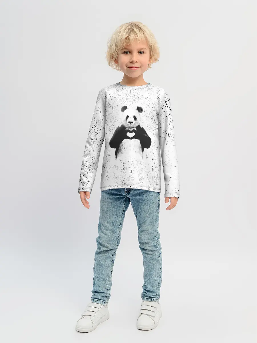 Детский лонгслив / Панда Любовь Сердце Брызги