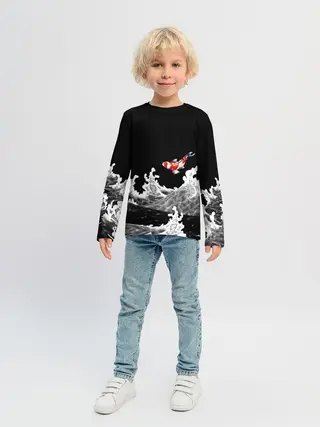 Детский лонгслив / Карп Кои Волна Япония Рыба