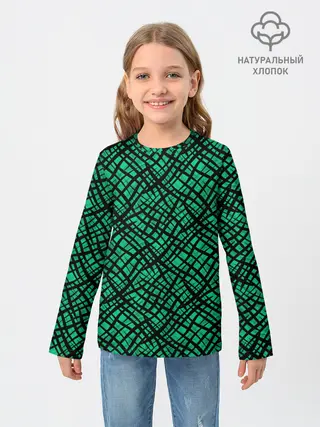 Детский лонгслив / Абстрактный зелено-черный узор