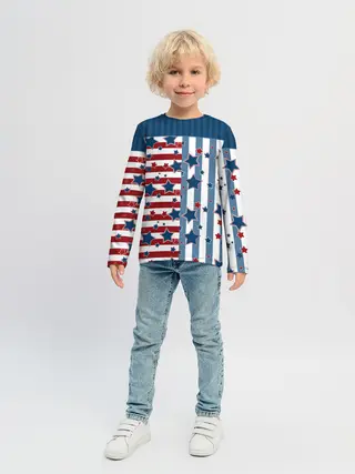 Детский лонгслив / Голубые звезды на полосатом