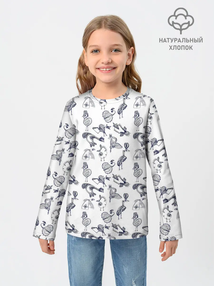Детский лонгслив / Скетч сказочные птицы
