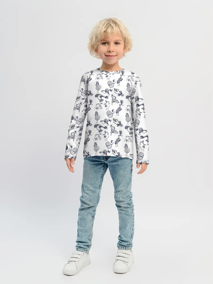 Детский лонгслив / Скетч сказочные птицы