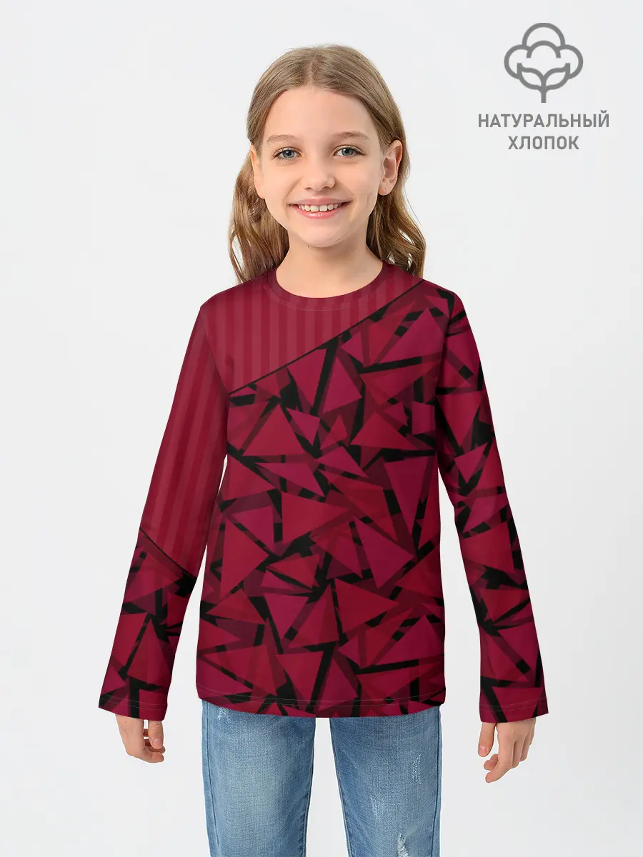Детский лонгслив / Красный комбинированный узор