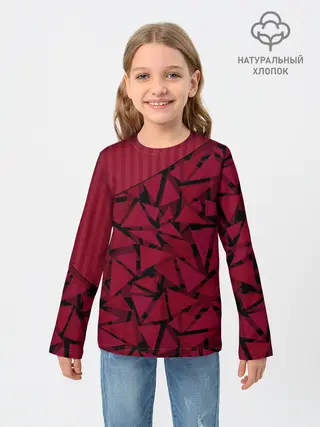 Детский лонгслив / Красный комбинированный узор