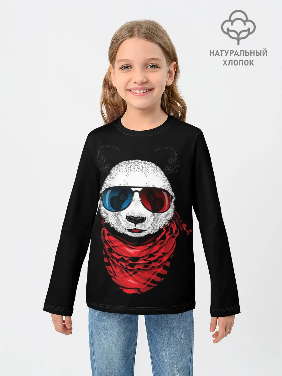 Детский лонгслив / Панда Хипстер в Очках