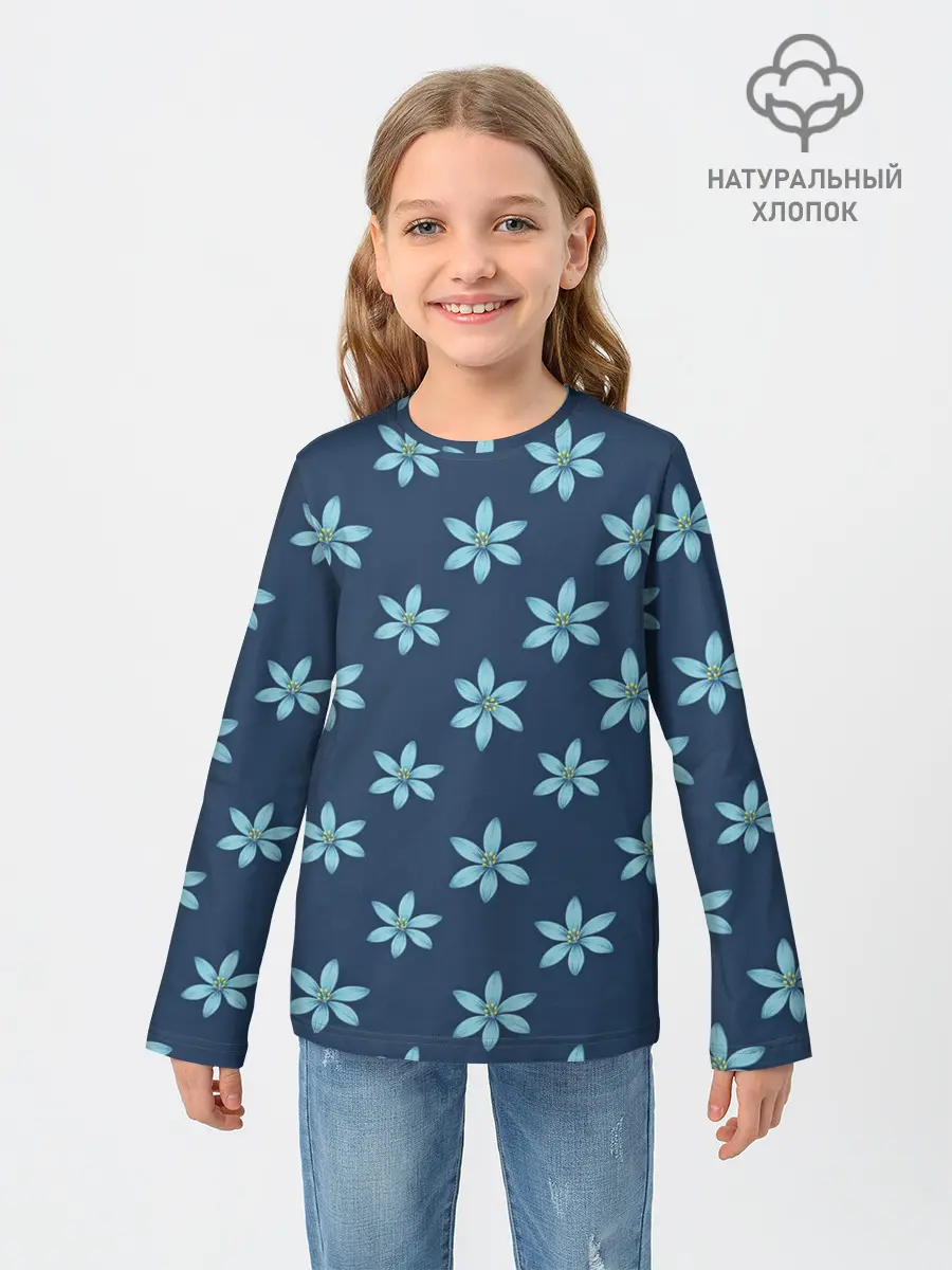 Детский лонгслив / Цветы | Голубые