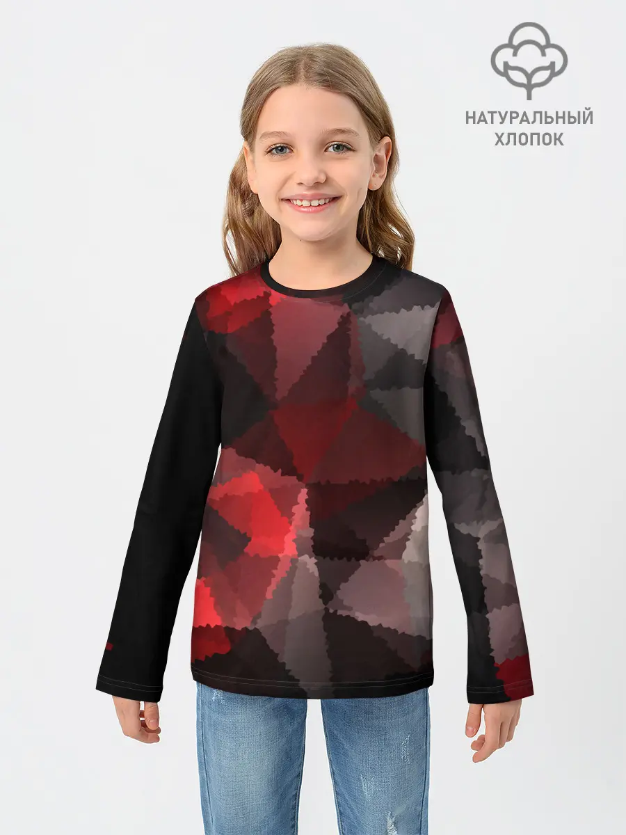 Детский лонгслив / Серо-красная абстракция