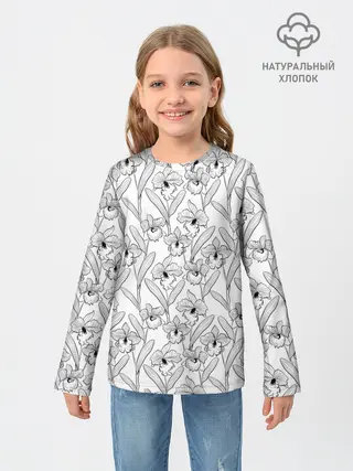 Детский лонгслив / Скетч. Цветы орхидеи