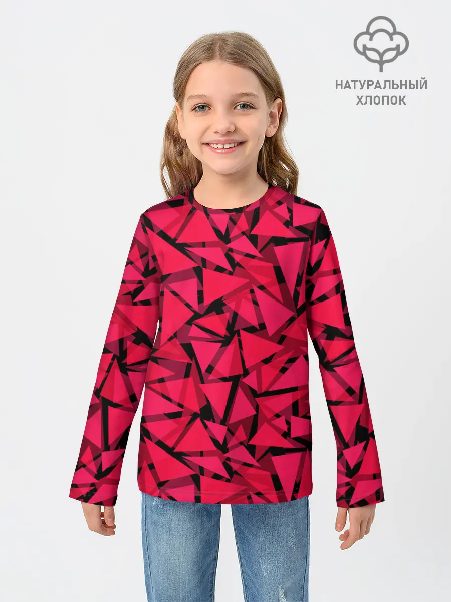 Детский лонгслив / Красно-черный полигональный