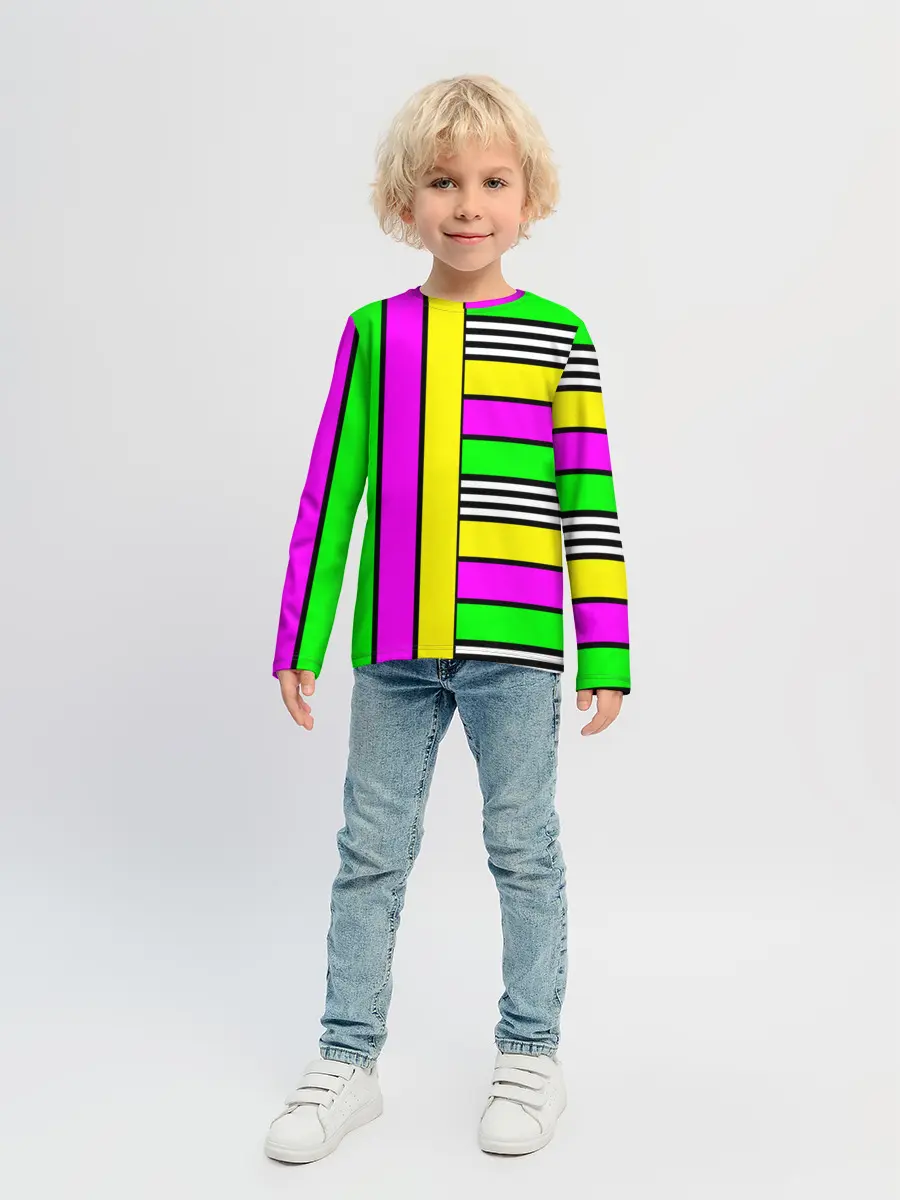 Детский лонгслив / полосатый неоновый модный узор