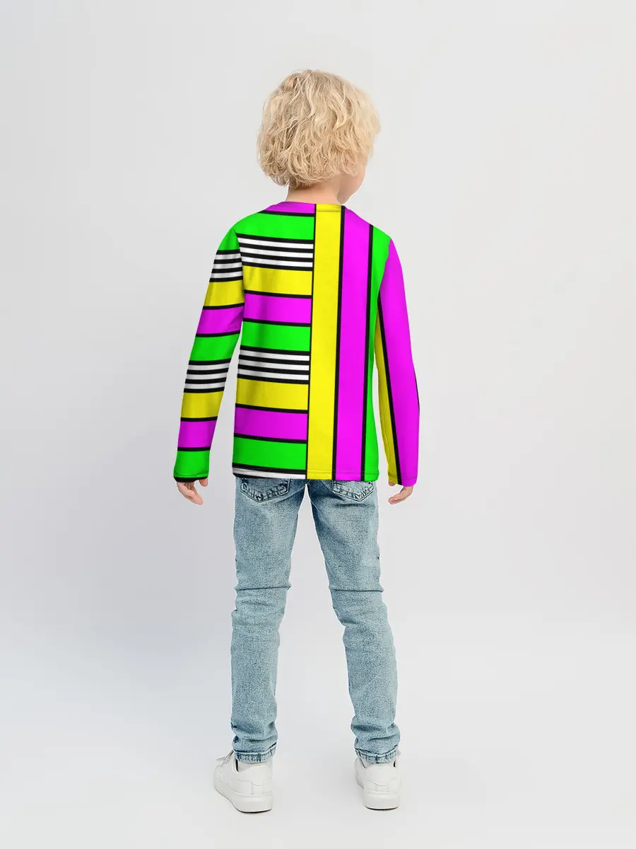Детский лонгслив / полосатый неоновый модный узор