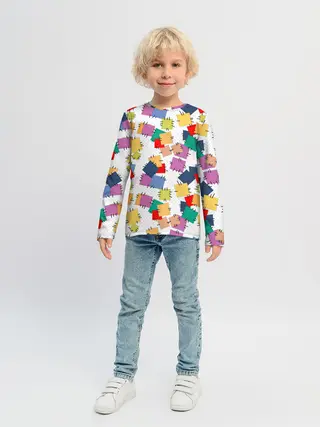 Детский лонгслив / Ретро узор-заплатки.