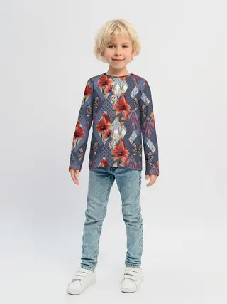 Детский лонгслив / Оранжево-серый пэчворк