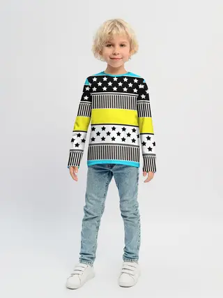 Детский лонгслив / Неоновый яркий полосатый узор