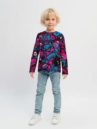 Детский лонгслив / Мультяшные кислотные картинки