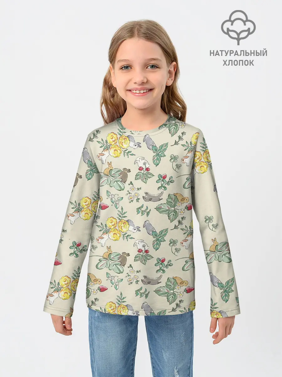 Детский лонгслив / Зайчики с Цветочками