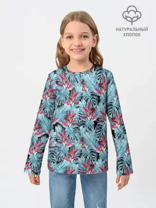 Детский лонгслив / Розово-голубой тропический