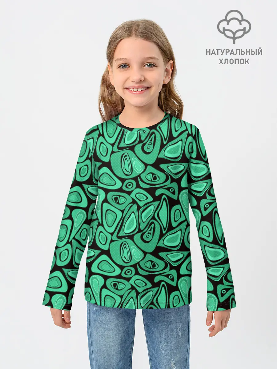 Детский лонгслив / Зеленый абстрактный узор