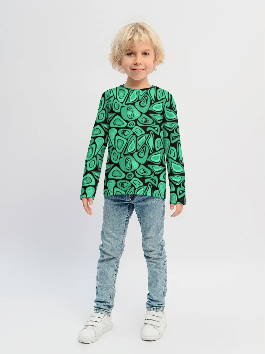 Детский лонгслив / Зеленый абстрактный узор