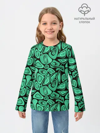 Детский лонгслив / Зеленый абстрактный узор