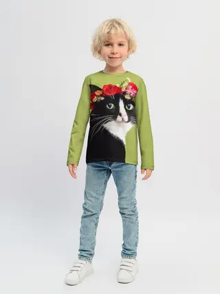 Детский лонгслив / Кот и цветы