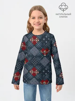 Детский лонгслив / Синий джинсовый плед