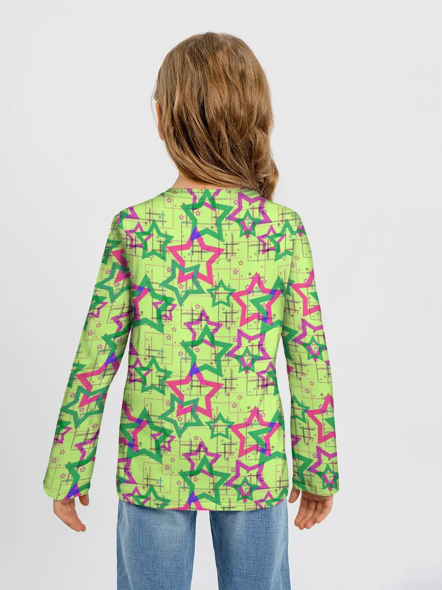 Детский лонгслив / Зеленый узор Звезды