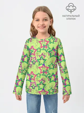 Детский лонгслив / Зеленый узор Звезды
