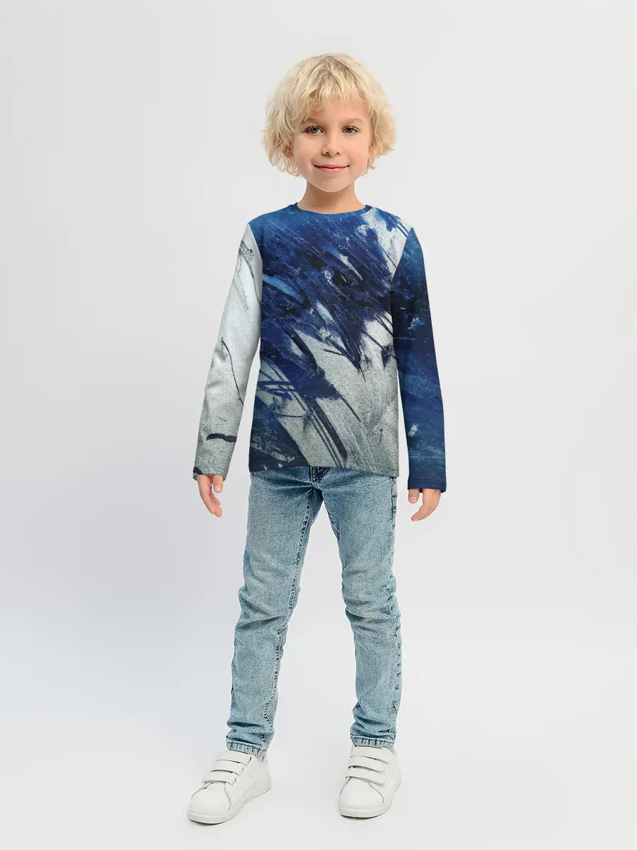 Детский лонгслив / Серо-синее абстрактное