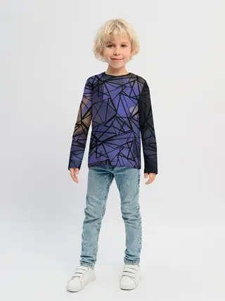 Детский лонгслив / Синий-бежевый абстрактный узор