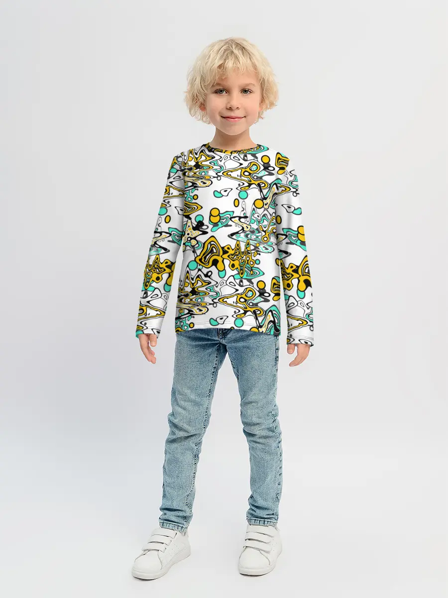 Детский лонгслив / Бирюзово-желтый узор